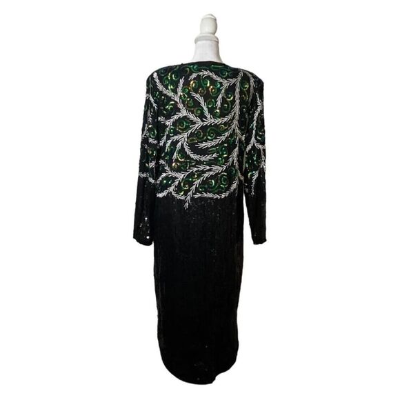 Jean for Joseph Le Bon Silk Sequin Beaded Dress Long Sleeve Evening Wear Vtg L - Picture 3 of 11